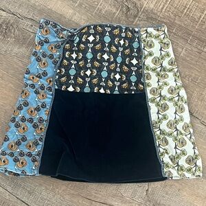Zara girls 10 patchwork Blue Floral Panel Skirt adjustable waist velvet